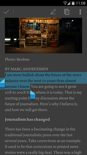Instapaper screenshot on android