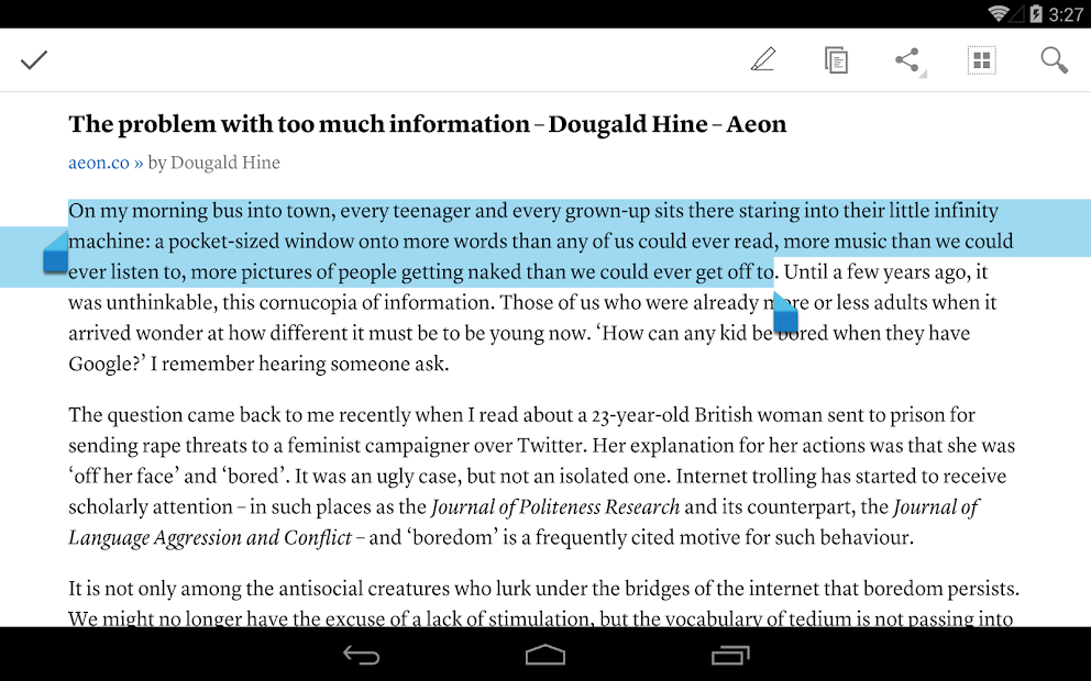 Instapaper screenshot on android